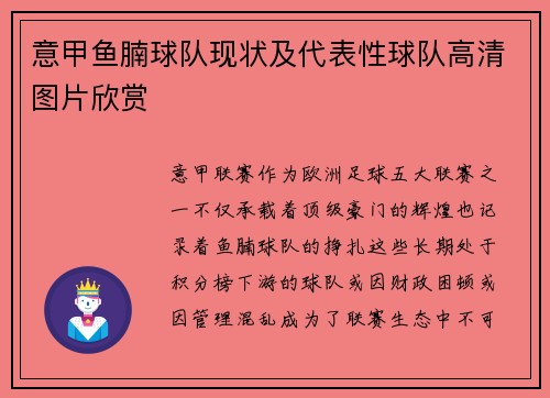 意甲鱼腩球队现状及代表性球队高清图片欣赏